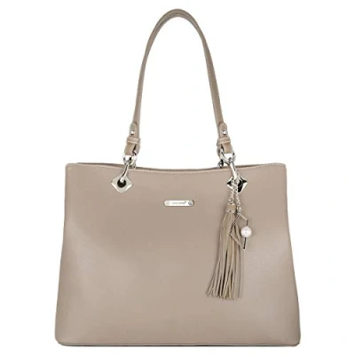 Image of David Jones Women&#039;s Large Tote Shopper Bag Ladies Shoulder PU Leather Long Handles Casual Handbag Many Compartments Pockets Fashion Elegant City Travel Shopping Beige