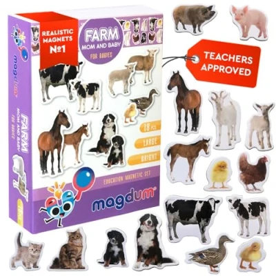 Image of Fridge Magnets For Toddlers Magdum 18 MOM and BABY Kids Animal Magnetic Shapes Magnet Toy