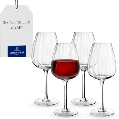 Image of Villeroy &amp; Boch Rose Garden Set of 4 Red Wine Goblets