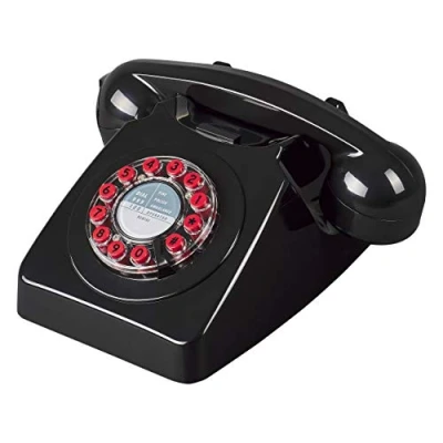 Image of Wild and Wolf Classic 746 Black Telephone, Retro Style with Push Buttons, Connects to Landline