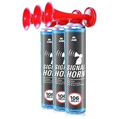 Image of AABCOOLING Signal Horn Set of 3 Loud Hailer, Siren Horn, Long Lasting Party Air Sport Accessory, Fan Noisemaker, Stadium Klaxon Up to 320 Short Sound Signals