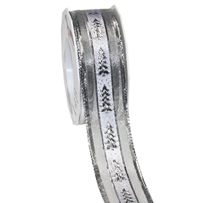 Image of Präsent Calgary Printed Ribbon Silver 20 m Roll 40 mm width