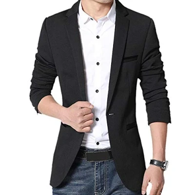 Image of Gopune Men&#039;s Slim Fit Casual One Button Suits Coat Solid Blazer Business Jacket(Black,S)