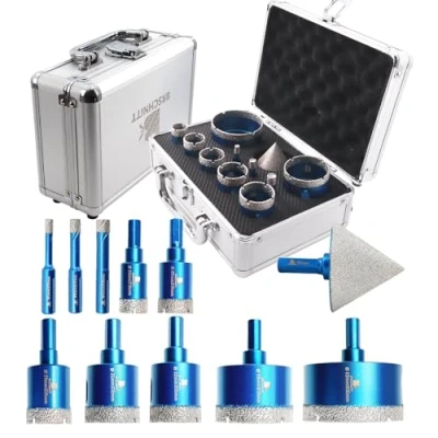 Image of Diamond Core Drill Bit Set BRSCHNITT Hole Saw Kit for Porcelain Tile Ceramic Marble Drilling,11pcs Bit（6/8/10/20/25/28/32/35/50/65mm bits &amp;50mmchamfer bit）.