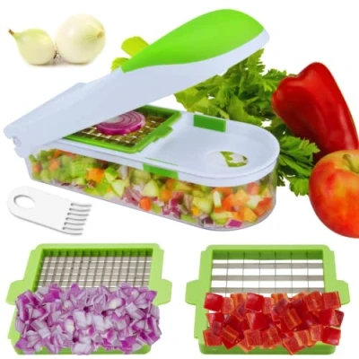 Image of Brieftons QuickPush Vegetable Chopper (Classic): Onion Food Dicer with 2 Dicing Blades, Salad Veg Veggie Chopper, Kitchen Fruit Cutter, 5 Bonus Recipe Ebooks
