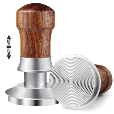 Image of HOLIHOKY Coffee Tamper 54mm, Spring Loaded 54mm Tamper, 30lbs Calibrated Constant Pressure Espresso for Sage Portafilter, 304 Stainless Steel Threaded Base, Walnut Wood Handle, Silver