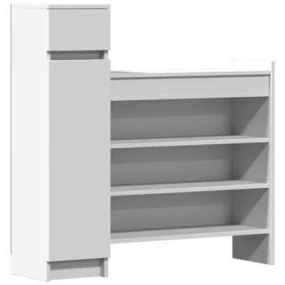 Image of vidaXL White Shoe Cabinet Engineered Wood Storage Cupboard with Drawer, 2 Doors, and 4 Shelves for Entryway/Living Room