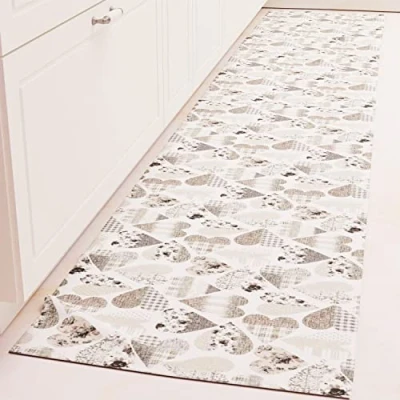 Image of PETTI Artigiani Italiani Kitchen Rug Runner Non Slip and Washable 52 x 280 cm Design Hearts Grey 100% Made in Italy