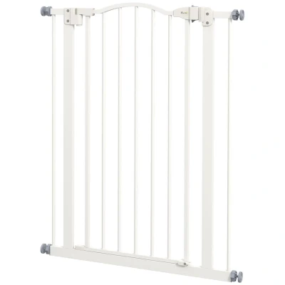 Image of PawHut Pressure Fit Dog Stair Gate No Drilling Safety Auto Close for Doorways, Hallways, 74 80cm Adjustable, 94cm Tall, White