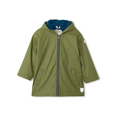Image of Hatley Kids&#039; Zip Up Splash Rain Jacket, Forest Green &amp; Navy, 6 Years