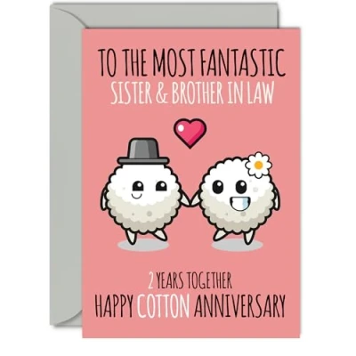 Image of Cute Cotton Anniversary Card for Sister &amp; Brother In Law 2 Years Together Happy 2nd Wedding Cards Sister, A5 Greeting Second Anniversaries
