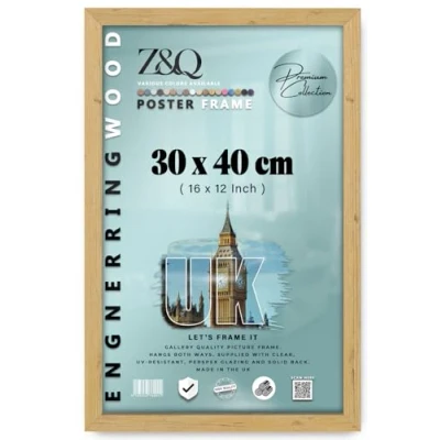 Image of Z&amp;Q Wall Mounted Poster Picture Frame Pine 40 x 30 cm Display Painting Photo Print With HD Clear Perspex Both Ways Hanging Hooks MDF Wood 30x15mm Moulding