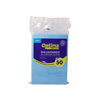 Image of Optima Proclean 50 All Purpose Cloths, General Cleaning, Disposable, x 36 cm, Wipe Down Kitchen Surfaces, Chem Bonded, Made in UK,Blue