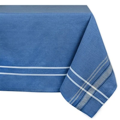 Image of DII French Stripe Tabletop Collection Farmhouse Style Dining Table Linen Tablecloth, 60x84, Blue Chambray