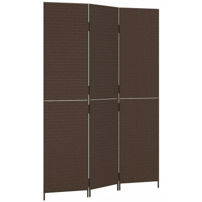 Image of vidaXL Room Divider 3 Panels Brown Poly Rattan