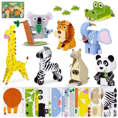 Image of 3D Puzzles for Kids Jungle Pack 8 BONNYCO Puzzle Animals, Educational Toys, Boys and Girls Birthday Presents, Gifts Toys 3 D Activity, Kids, Christmas