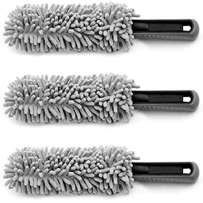 Image of Monzana® Set of 3 34cm Microfibre Wheel Rim Cleaning Brush with Soft Bristles Car Cleaner Gentle &amp; for Steel or Aluminium Rims Truck Van Motorcycle Bike Camper Grey