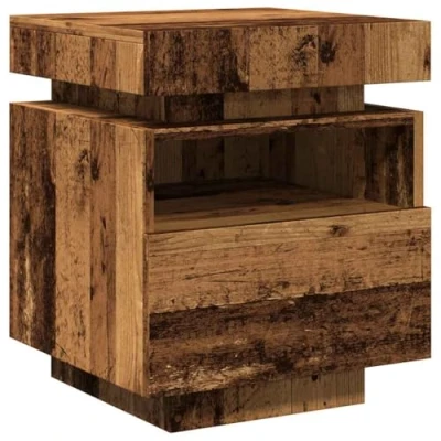 Image of vidaXL Bedside Cabinet LED Lights, Old Wood Nightstand, Bedroom Organizer Engineered Wood, RGB Lighting, Brown, 40x39x48.5 cm