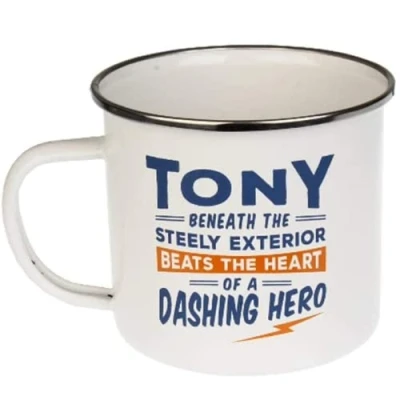 Image of FabFinds Coffee Mug Personalised Enamel Tea Cup (Tony)