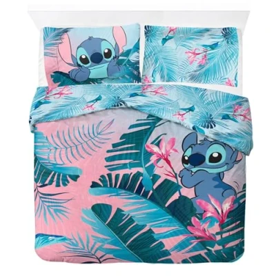 Image of Jay Franco Disney Lilo &amp; Stitch Floral 100% Cotton Double Duvet Cover Set Includes 50 x 70cm Pillowcase