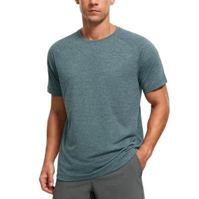 Image of CRZ YOGA Men&#039;s Lightweight Short Sleeve T Shirt Quick Dry Workout Running Athletic Tee Tops Smoked Spruce Heather S