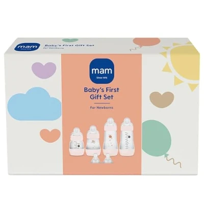 Image of MAM Bottles Baby&#039;s First Bottle Set, Newborn Baby Set with 2 Fast Flow Teats, Anti Colic for Babies, of 4