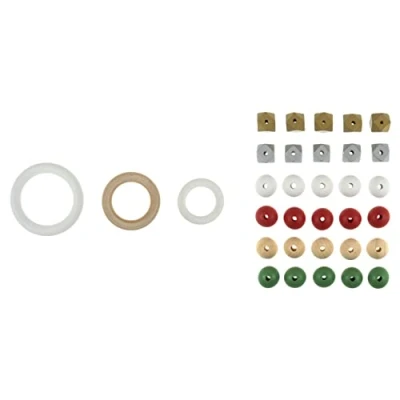 Image of Trimits Wooden Craft Accessories Pack, 100% Beech, 33 Pieces, Beads and Rings, Festive