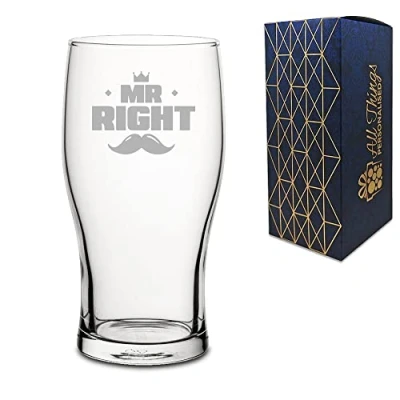Image of Novelty Engraved/Printed Tulip Beer Cider Pint Glass Mr Right Engraved with Message