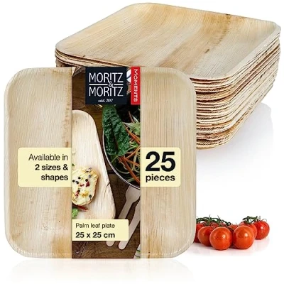 Image of Moritz &amp; 25x Disposable Palm Leaf Plates Square 25x25cm Biodegradable Compostable Eco Friendly Like Bamboo Plates, Wooden Paper