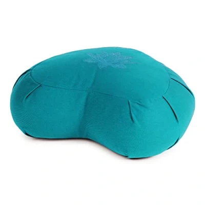 Image of Yoga Studio Lotus Crescent Zafu 42 x 13 18cm, Meditation Pouf with Cotton Cover, Buckwheat Hulls, Carry Handle. Accessories Aqua