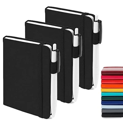 Image of feela 3 Pack A6 Pocket Notebooks, Hardback Lined Small Notebooks with Dividers and Black Pens, Classic Ruled Mini Notepads Journal Bulk, Great for Office School Writing Plans Memos, 9 X 14cm,