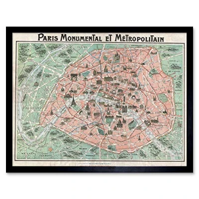 Image of Wee Blue Coo Robelin Paris Monument Map French Art Print Framed Poster Wall Decor 12x16 inch