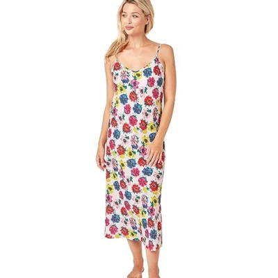 Image of Indigo Sky Samsara Long Satin Chemise Nightdress, Bright Floral, 8 10