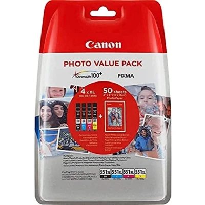 Image of Canon CLI 551XL High Yield BK/C/M/Y Photo Value Pack
