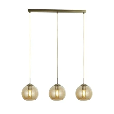 Image of 3 Light Pendant Bar Antique Brass, Amber, E27