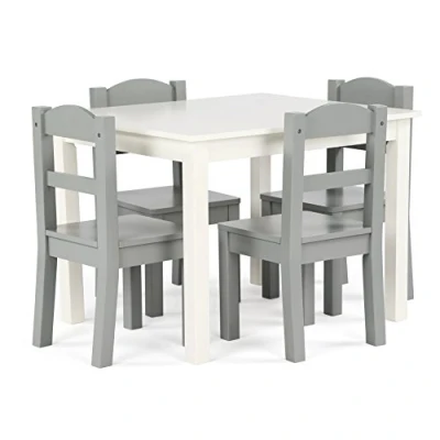 Image of Humble Crew Children&#039;s Wooden Square Table and 4 Chairs Set, White/Grey
