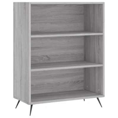 Image of vidaXL Grey Sonoma Bookcase in Engineered Wood with 3 Open Shelves and Metal Feet 69.5x32.5x90 cm sized Modern Furniture for Living Room Bedroom