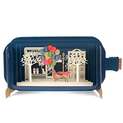 Image of Message in A Bottle 3D Pop Up Greeting Card Dog with Ballons