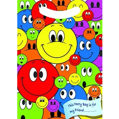 Image of MustBeBonkers 12 Party Bag Fillers &amp; Favours Smiley Face Bags with Handles Design. (Ideal for Children Aged 3 14) (Loot Bag, 12)