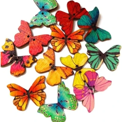 Image of 50Pcs Wooden Buttons 2 Hole Butterflies Shape Sewing for DIY Crafts Knitting Baby Clothes Multicolor 21 * 28mm