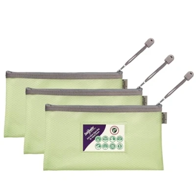 Image of Snopake DL High Capacity Pastel Green EVA Mesh Zippa Bag [Pack of 3] 240 x 130mm Heavy Duty with Hanging Loop and Business Card Holder [15899]