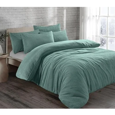 Image of LSU Teddy Fleece Duvet Cover Super Soft Warm Bedding Set Single Double King Quilt (teal, King)