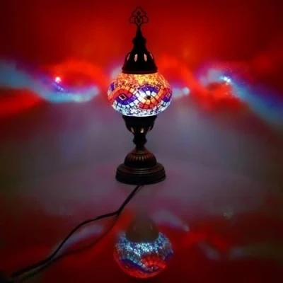 Image of ENVA Turkish Moroccan Style Mosaic Multicolour Desk Table Lamp Medium Globe