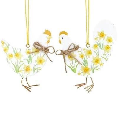 Image of Gisela Graham Daffodil Rooster &amp; Hen Easter Decorations set of two