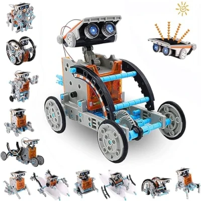 Image of ACELIFE STEM Solar Robot Toy 12 in 1 Educational Science Kit DIY Building Construction Engineering Set for Kids Age 8 Boys &amp; Girls Birthday, Powered Grey