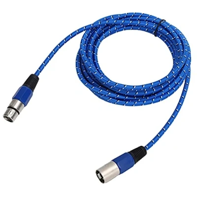 Image of XLR Cable, 5m Microphone Cable Blue Woven 3 Pin Male to Female Audio Accessory for Connection, Electronic Equipment, Amplifier