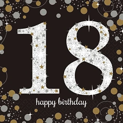 Image of Amscan 9900556 Gold Sparkling Celebration 18th Birthday Luncheon Napkins 16 Pack