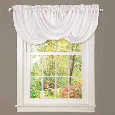 Image of Lush Decor Lucia Elegant Waterfall Valance for Living Room Kitchen, and Bedroom, Soft Polyester Window Curtain, Single White (42&quot; W x 18&quot; L)