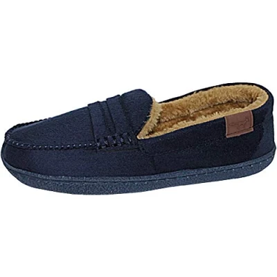 Image of Jo &amp; Joe Mens Faux Suede Fur Lined Moccasin Slippers Shoes Size 1 6 7 12 (13 UK Child, Navy, numeric_13)