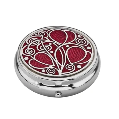 Image of Sea Gems presented by Celtic Glass Designs Pill Box (Large Size) in a Rennie Mackintosh Swirls Design Red
